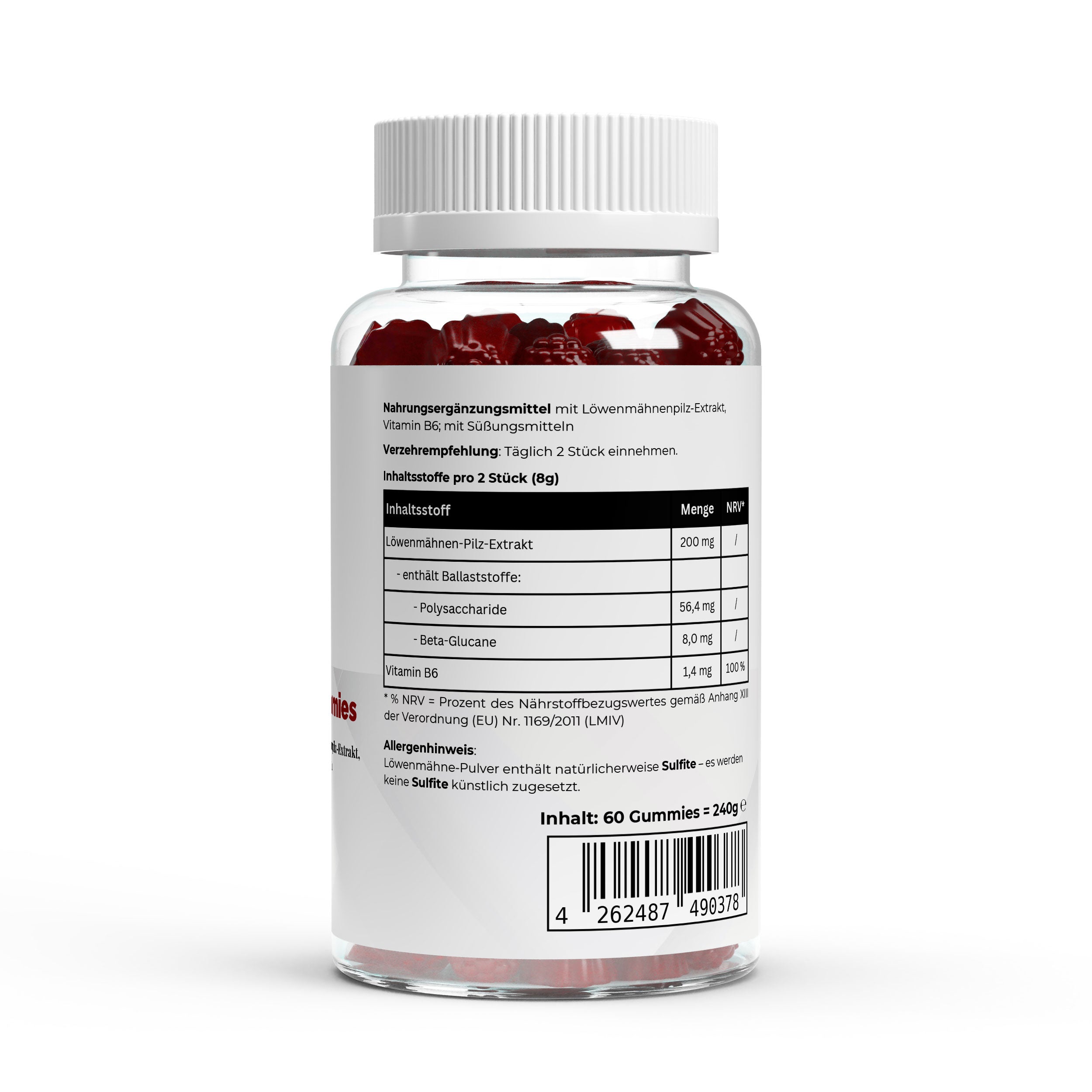 Löwenmähne + Vitamin B6 Gummies - 60 Stk.